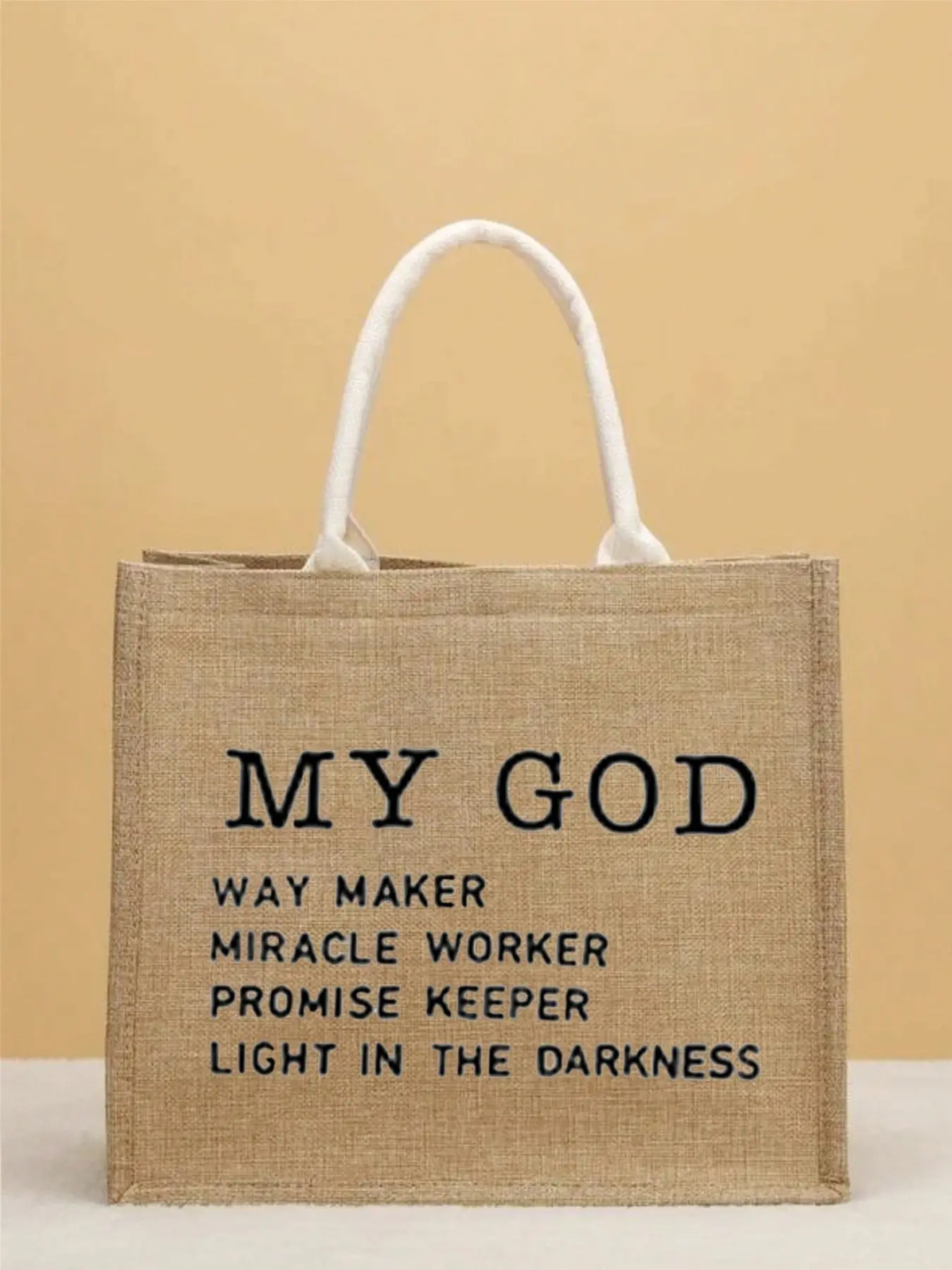 Faith over Fear Linen Tote Bag, Large Capacity Fashion Handbag, Teacher Gift, School Supplies, Beach Holiday, Daily Commute, Sports Fitness
