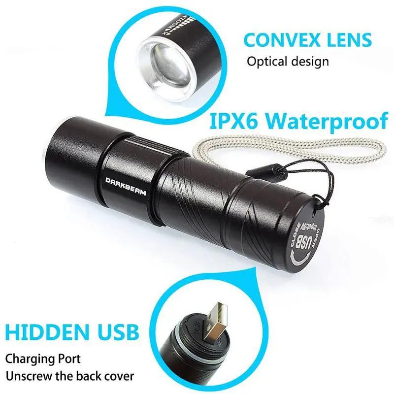 395nm UV Flashlight, 1 Counts USB Rechargeable Zoomable Ultraviolet Light, Pet Cat Moss Urine Detection Light, Outdoor Camping Fishing Light, LED Flashlight