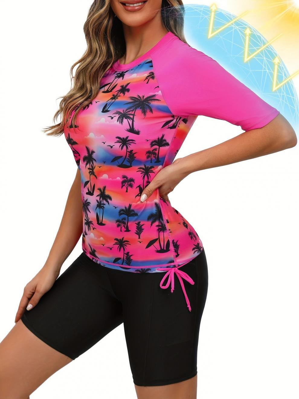 FSTVE 2026 New European and American Style Women's Two-Piece Short-Sleeve Swimsuit with Shorts   TD-C202411-09