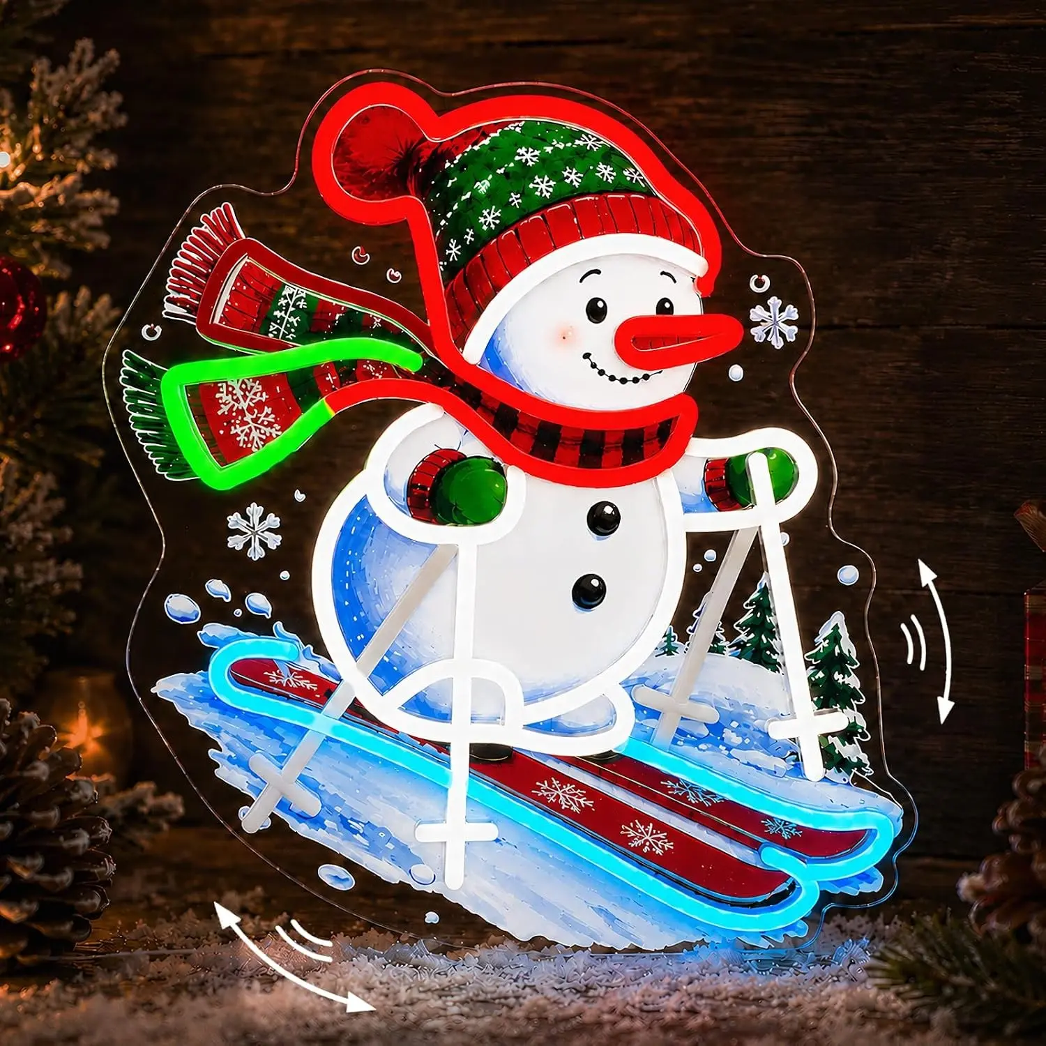 Blinking Snowman Neon Light, LED Christmas Window Lamp Decorative Lights for Wall Decoration, Adjustable Colorful UV Print, Ideal Gift for Home Decor