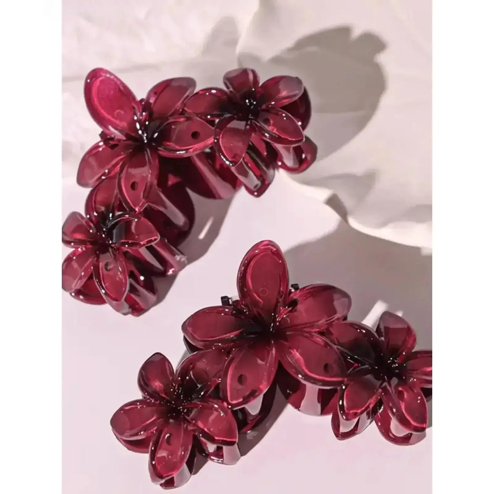 2026 Trendy Burgundy Plumeria Flower Hair Claw Clip, Elegant Floral Shark Clip, Large Strong Hold Hair Accessories for Women, Perfect for Daily, Party & Vacation Wear