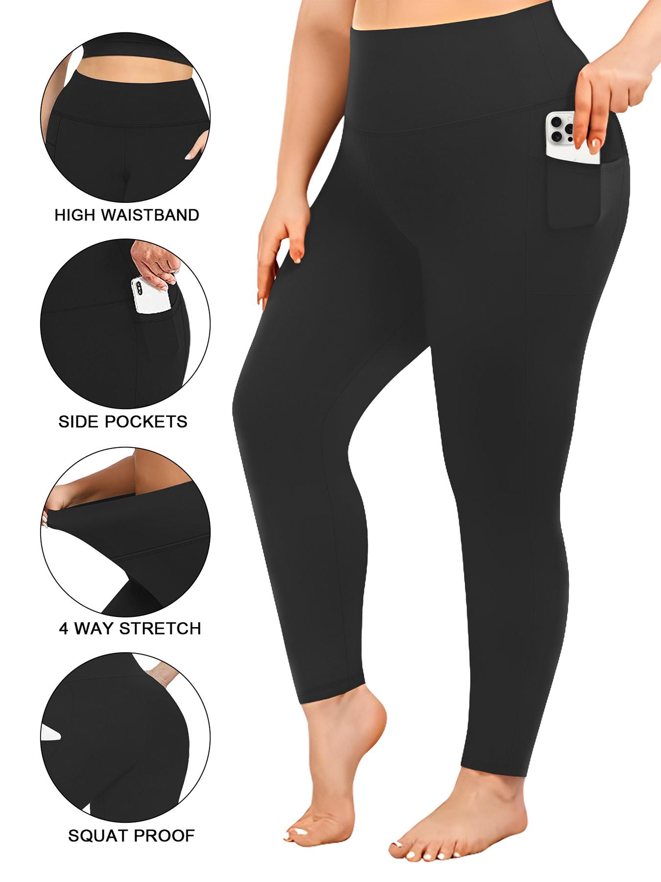 Plus Size Solid High Waist Pocket Leggings, Casual Comfy High Stretch Skin-friendly Skinny Pants for Women, Women's Bottoms for All Seasons