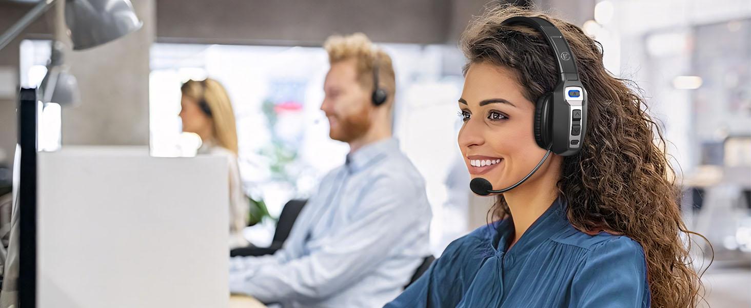 Trucker Bluetooth Headset with AI Noise Cancellation Microphone, Trucker Headset with 65Hrs Talk Time & Mute Button, Multipoint Connection, Bluetooth Headsets Fit for Truck Drivers/Cell Phones