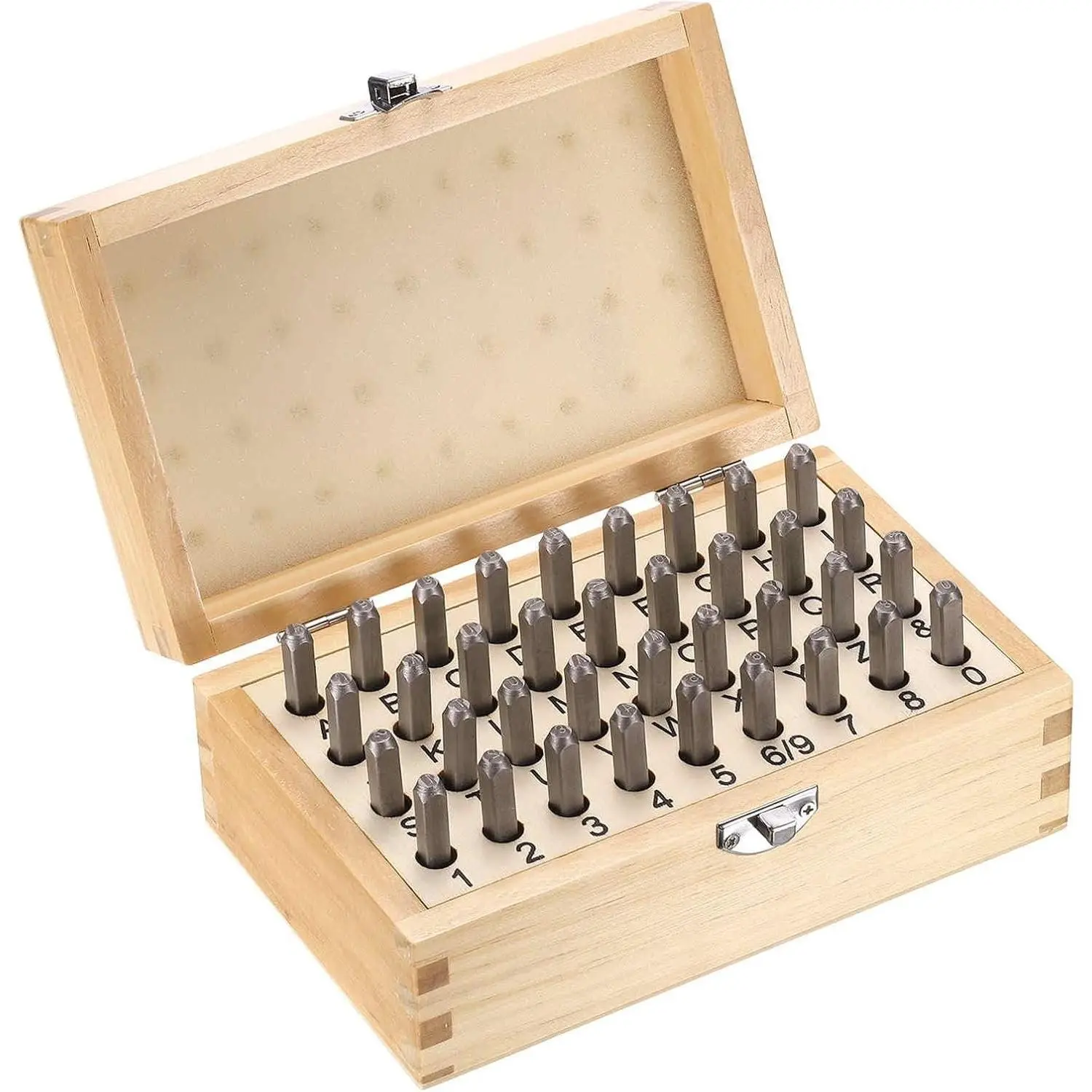 36pcs Metal Stamping Kit 1/8" (3mm) Steel Uppercase Letter and Number Punch Set (A-Z / 0-8 / "&" Symbol) Sandblasting Punch Press Tool for Imprinting Metal Plastic Wood Leather