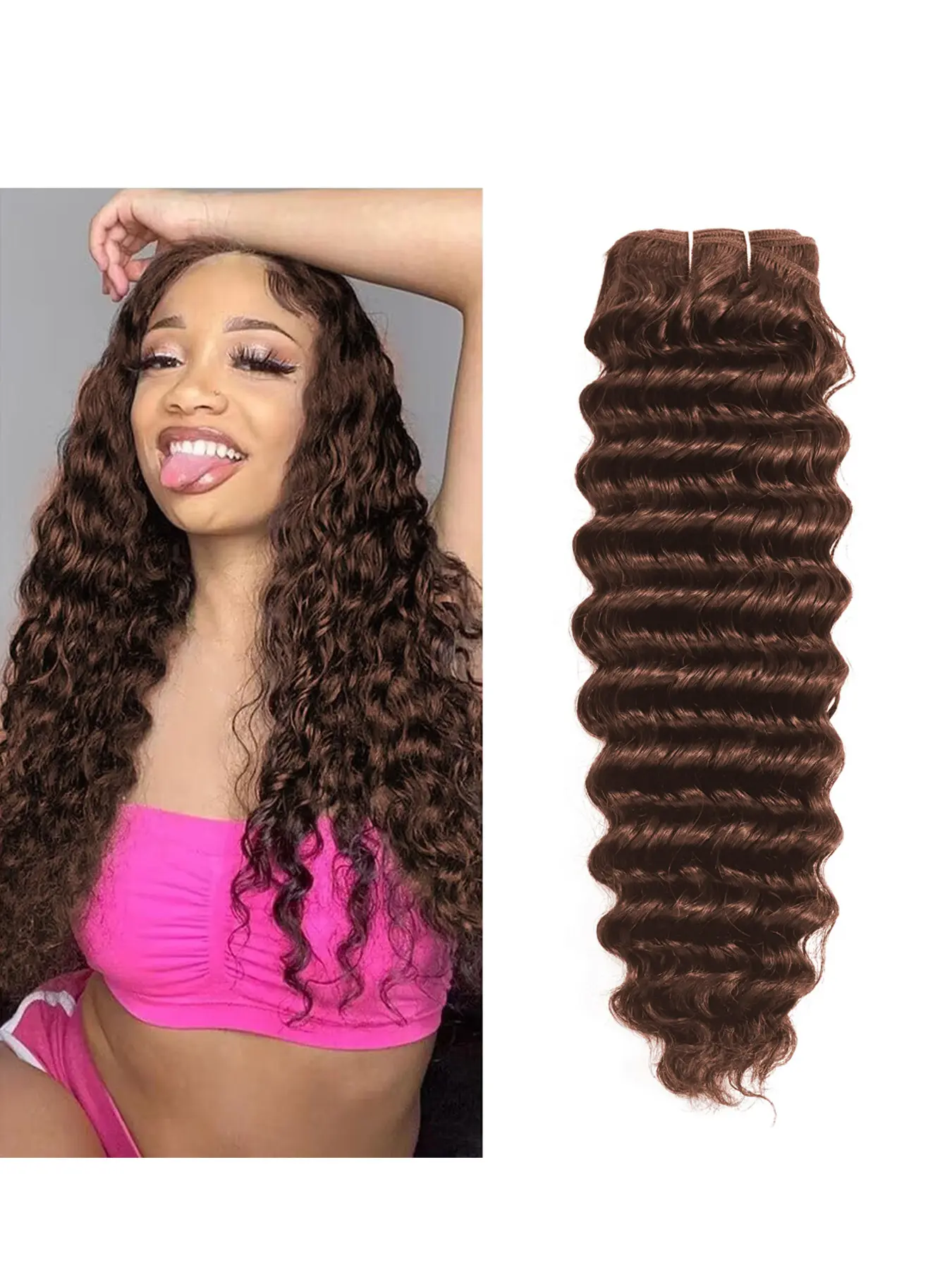 Deep Wave Brown Premium Human Hair Bundles 1 Piece 100gram Curly Bundles Human Hair Brown Color Chocolate Brown Human Hair Bundles For Braiding Brazilian Human Hair Bundles Curly Wave Extensions 4# Color