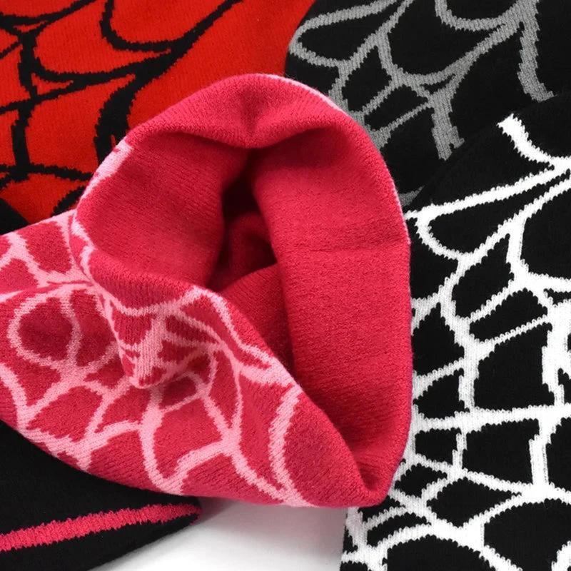 Y2K Spider Web Beanie - Unisex Colorful Knit Hat Soft Warm Streetwear for Fall Winter