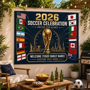 Custom 2026 Soccer Tapestry, Personalized Family Name Soccer Wall Decor, International Football Party Backdrop, Game Day Banner