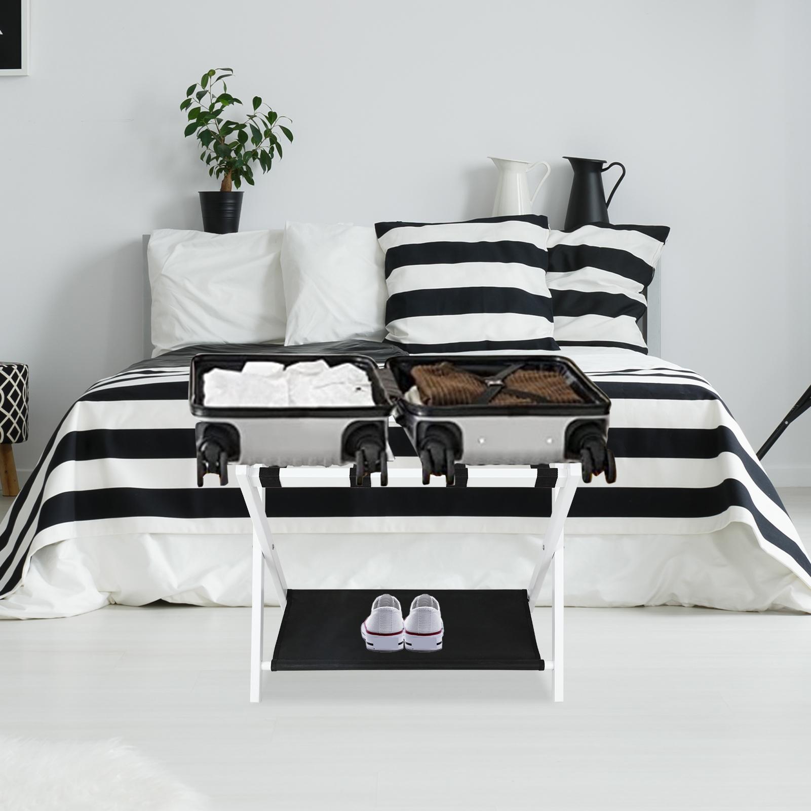 Babion Folding Luggage Rack for Guest Room 2 Pack, luggage Racks for Suitcase Stand with Nylon Straps, Luggage Stand Double Tiers Bamboo Luggage Holder for Bedroom,Hotel, No Assembly On-Site