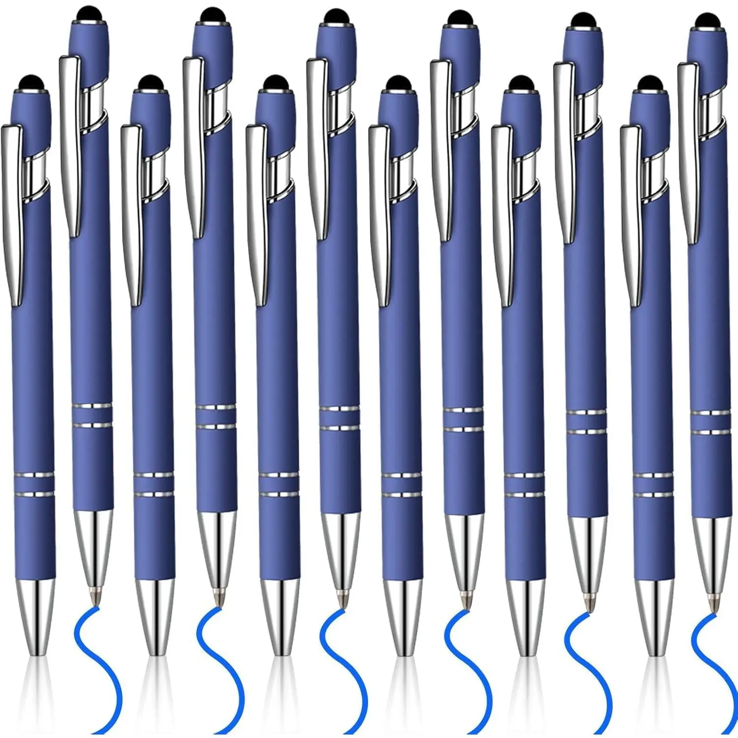 12 count Blue Ink Ballpoint Pen with Stylus Tip, 1.0 mm Metal Pen Stylus Pen for  Screens, 2 in 1 Thank You Pen  for , Colleagues, Coworker, Office, Family (Blue)