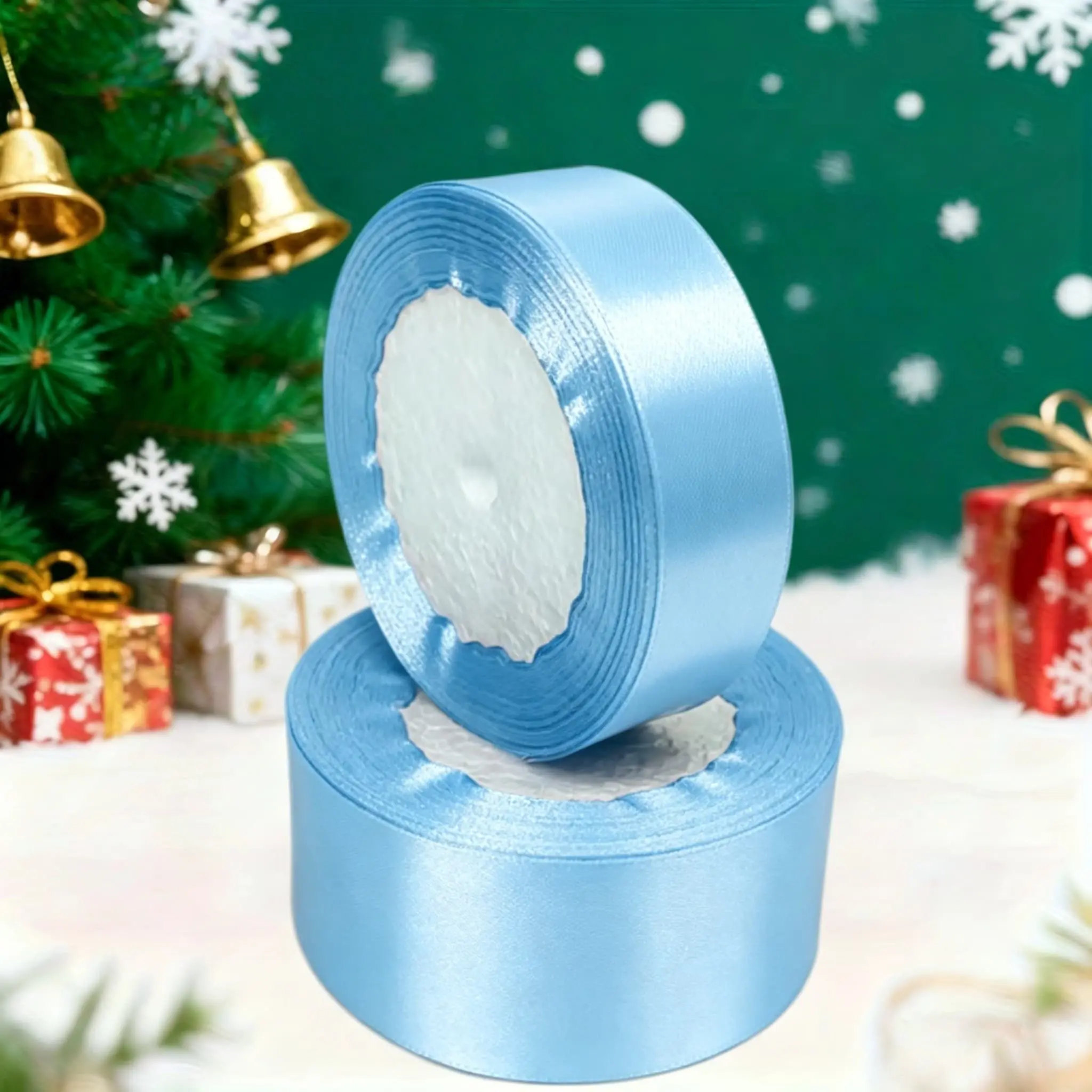 Sky Blue Satin Ribbon, 40mm & 25mm Wide, 22.86m Long, Ideal for Fall Winter Weddings, Art Decor, Floral Gifts, Cake Wrapping, Bow Making