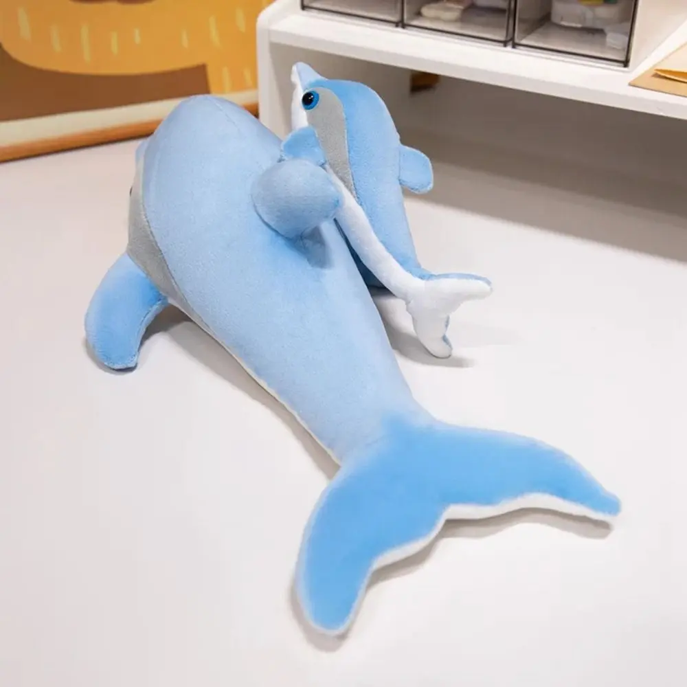 Simulation Blue Dolphin PP Cotton Marine Life Dolphin Mom-Child Stuffed Lovely Cute Dolphin Sofa Pillow Birthday Christmas