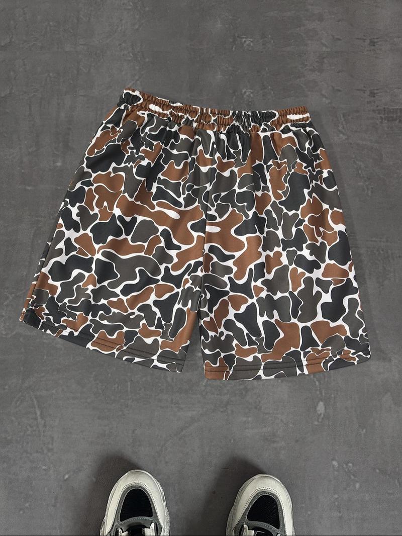 Men's Regular Fit Camo Print Beach Shorts, Casual Fashion Comfy Swim Shorts for Summer, Men's Shorts for Beach Vacation, Camo Swim Trunks