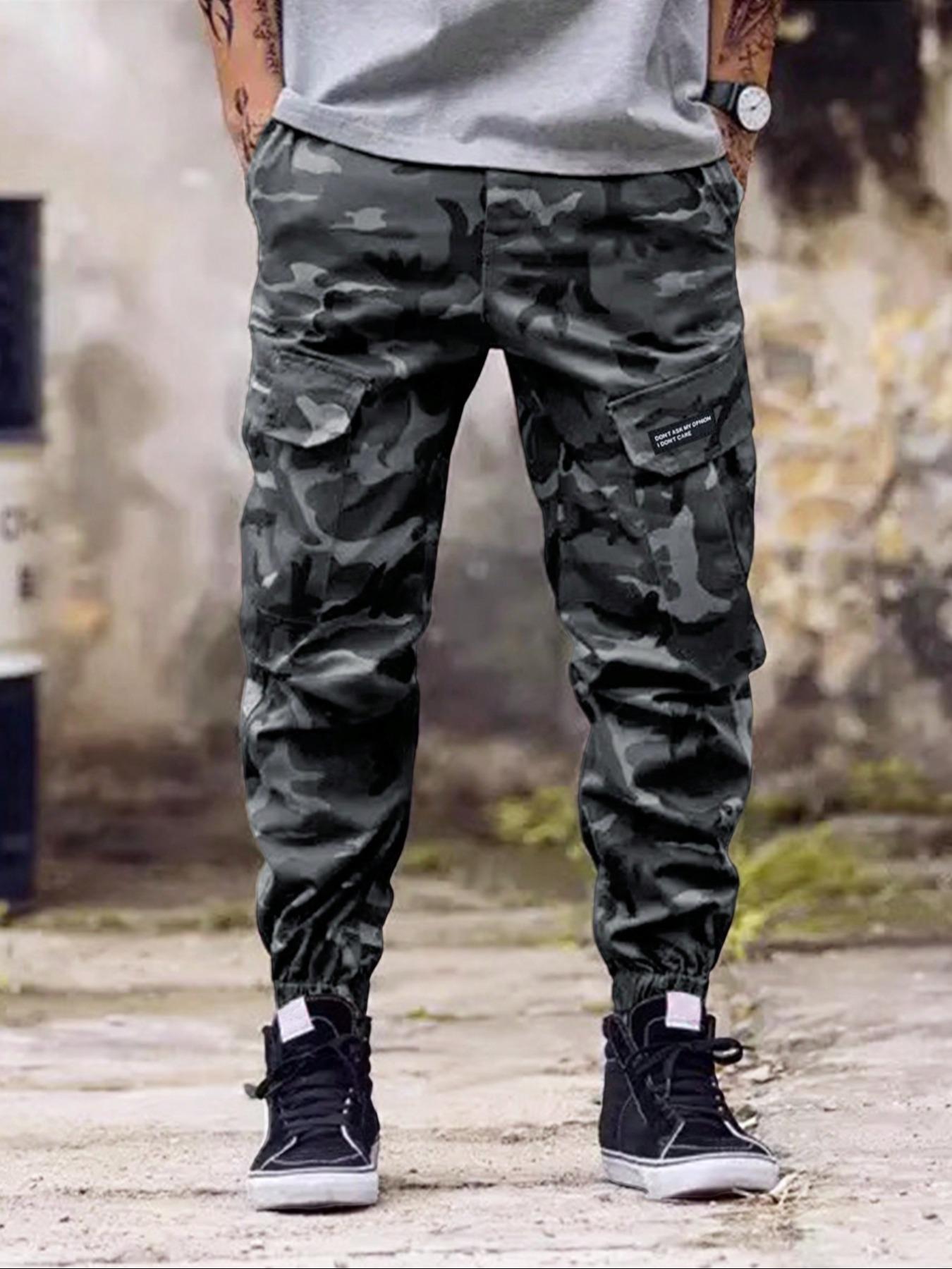 Men's Camo Print Drawstring Waist Cargo Pants, Casual Fashionable Pocket, Streetwear Camouflage Regular Fit Multi-pocket Casual Slant Pocket Jogger Pants for Daily Wear, Men's Trousers for All Seasons