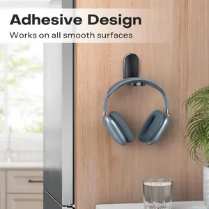 No Drill Under Desk Headphone Hanger, Creative Adhesive Gaming Headset Holder Rack, Space-Saving Over-Ear Headset Storage Bracket for Gaming & Office Desktop