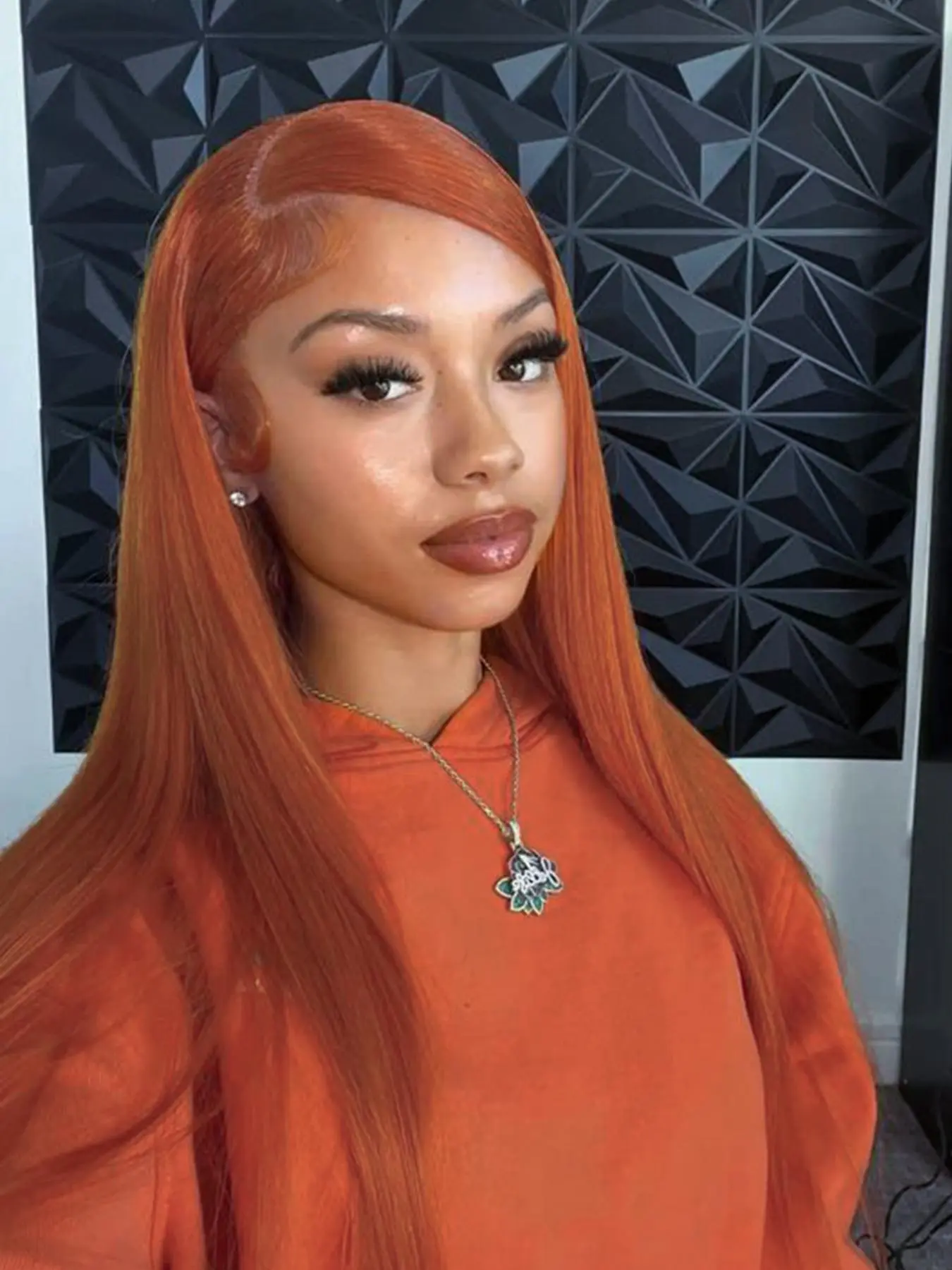 【Black Friday】28 Inch Orange Color Long Straight Glueless Lace Front Wig for Women, Gorgeous Fluffy Straight Frontal Wig without Bangs, Synthetic Wig for Party & Daily Use
