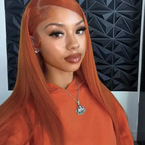 28 Inch Orange Color Long Straight Lace Front Wigs for Women, Gorgeous Fluffy Wigs without Bangs, Synthetic Wigs for Party, Daily Use