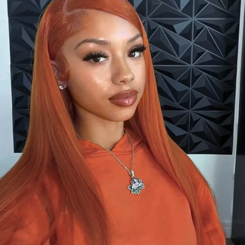 28 Inch Orange Color Long Straight Lace Front Wigs for Women, Gorgeous Fluffy Wigs without Bangs, Synthetic Wigs for Party, Daily Use