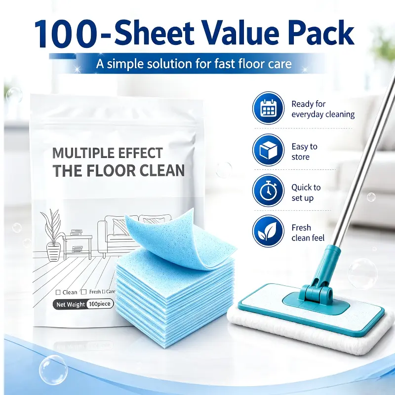 100 Pcs Fragrant Water-Soluble VC Multi-Effect Floor Cleaning Tablets, Compact Sheet Pack for Daily Household Use, Antibacterial Deodorizing Streak-Free Formula, Multi-Floor Safe for Hardwood, Laminate, Tile, Vinyl & RV Walls