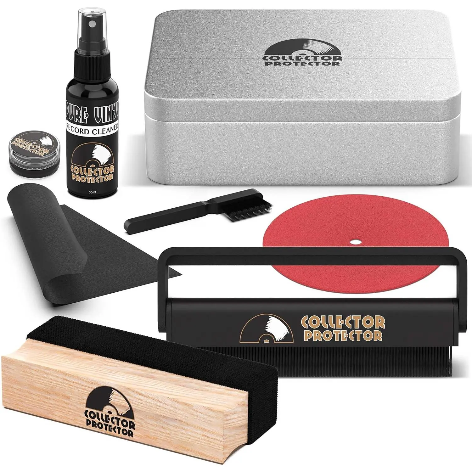 Vinyl Record Cleaning Kit with Brush, Cleaner & Stylus Cleaning Gel |   Complete kit Includes velvet brush, carbon fiber brush, record cleaning solution, microfiber cloth & stylus gel.