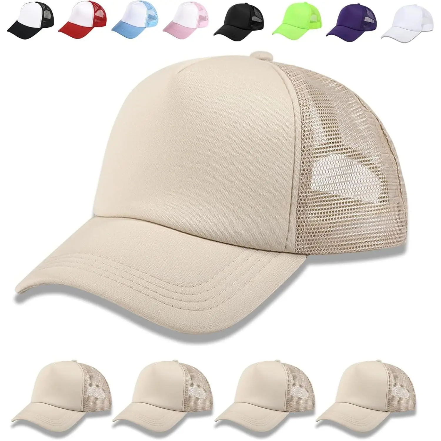 5 Pack Sublimation Blank Baseball Cap Adjustable Hat Polyester Mesh Trucker Hats for Men and Women