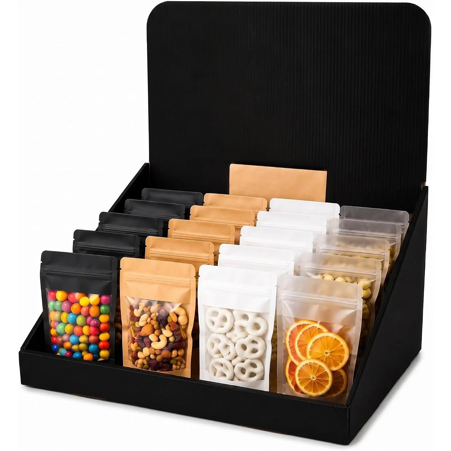 10 Pack Black Cardboard Storage Bins, 19 x 13 x 22.5 Inch Corrugated Cardboard Display Bins with Removable Header, Tabletop Organizer Boxes for Retail Shelves Office Organization Exhibition