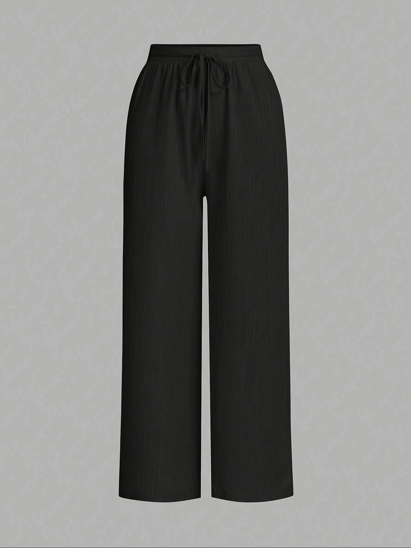 Women's Solid Color Wide Leg Pants, Casual Fashion Trousers, Casual Comfy Essential Elastic Tie Front Trousers for Daily Wear, Ladies Bottoms for All Seasons, Casual Lounge Pants Women's Solid Color Wide Leg Pants, Casual Fashion Trousers, Casual Comfy Essential Elastic Tie Front Trousers for Daily Wear, Ladies Bottoms for All Seasons, Casual Lounge Pants