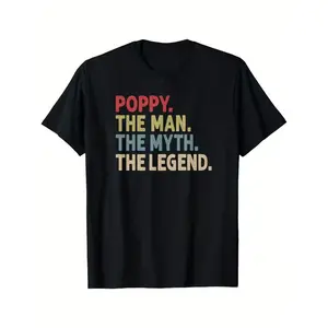 Unisex🌺 Poppy The Man The Myth The Legend Retro Graphic T-Shirt, Cotton Short Sleeve Crew Neck Casual Shirt, Comfort Fit Lightweight Breathable Summer Tee for Men Women, Humorous Father's Day Streetwear Menswear Top 100% cotton 180g