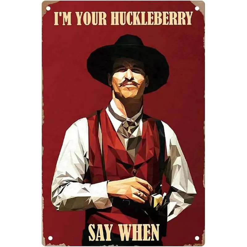 Retro Doc Holliday Pre-Holed Tombstone Metal Tin Sign, 8x12 in Vintage West Cowboy Movie Decor, Eco-Friendly High Def Collectible with Bright HD Detail for Home Decor