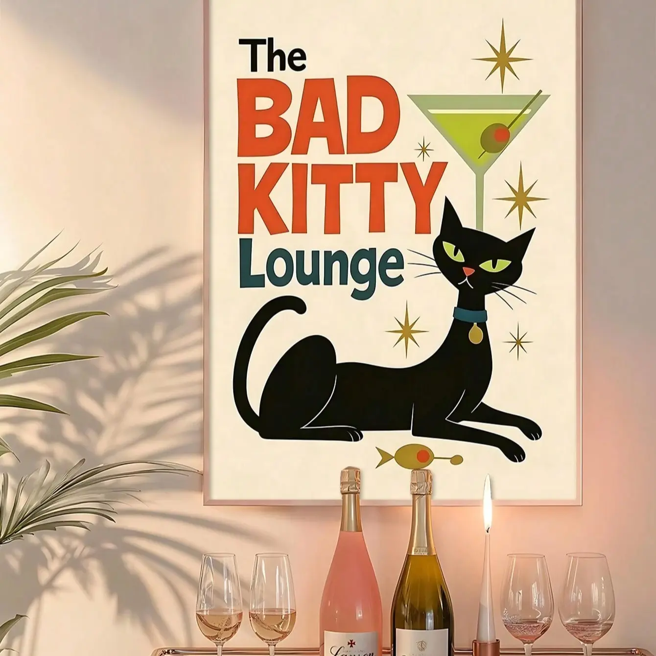 Vintage Cat Martini Cocktail Poster, Medieval Modern Style Wall Art, Unframed, Ideal for Living Room, Bar, Bedroom, Home Decor