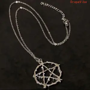 Polished Handcrafted Pentagram Pendant Necklace With Solid Chain, Unisex Gothic Punk Symbol Jewelry For Daily Fashion Matching