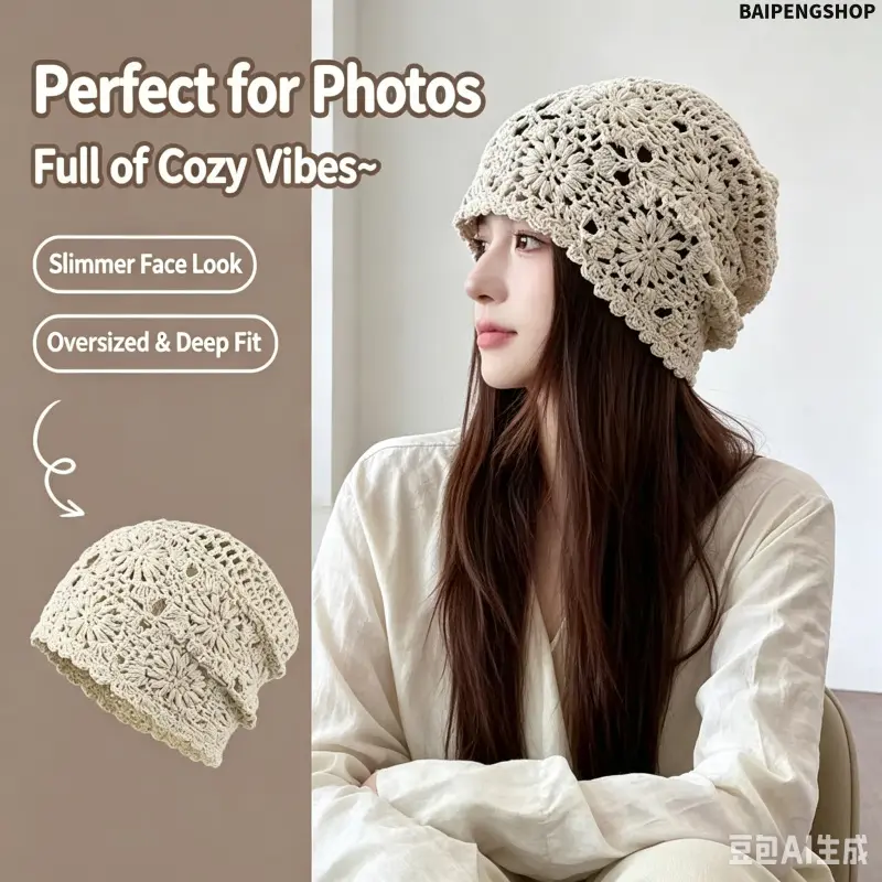 2026 Women Handmade Floral Knitted Bucket Hat, Casual Loose Fit Soft Thermal Knit Headwear, Trendy Street Fashion Hat Ideal For Fall Winter Daily Casual Outfits
