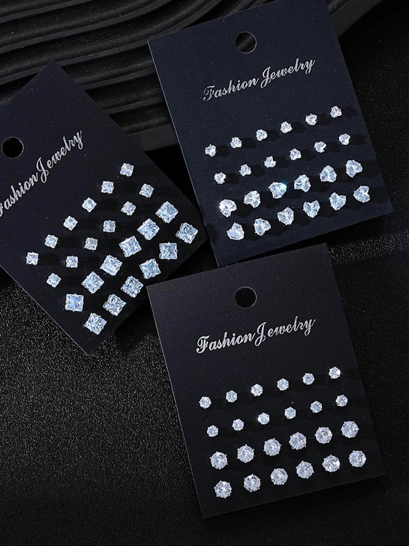 Simple Fashion Artificial Zircon Inlaid Stud Earrings, Heart & Geometric Design Earrings, Fashion Jewelry Accessories for Women & Men, Studs Earrings