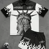 Men's Summer Casual Shirt and Shorts Set, Liberty Flame Print, Breathable Lightweight Fabric, Ideal for Daily Wear and Weekend, Casual Matching Sets