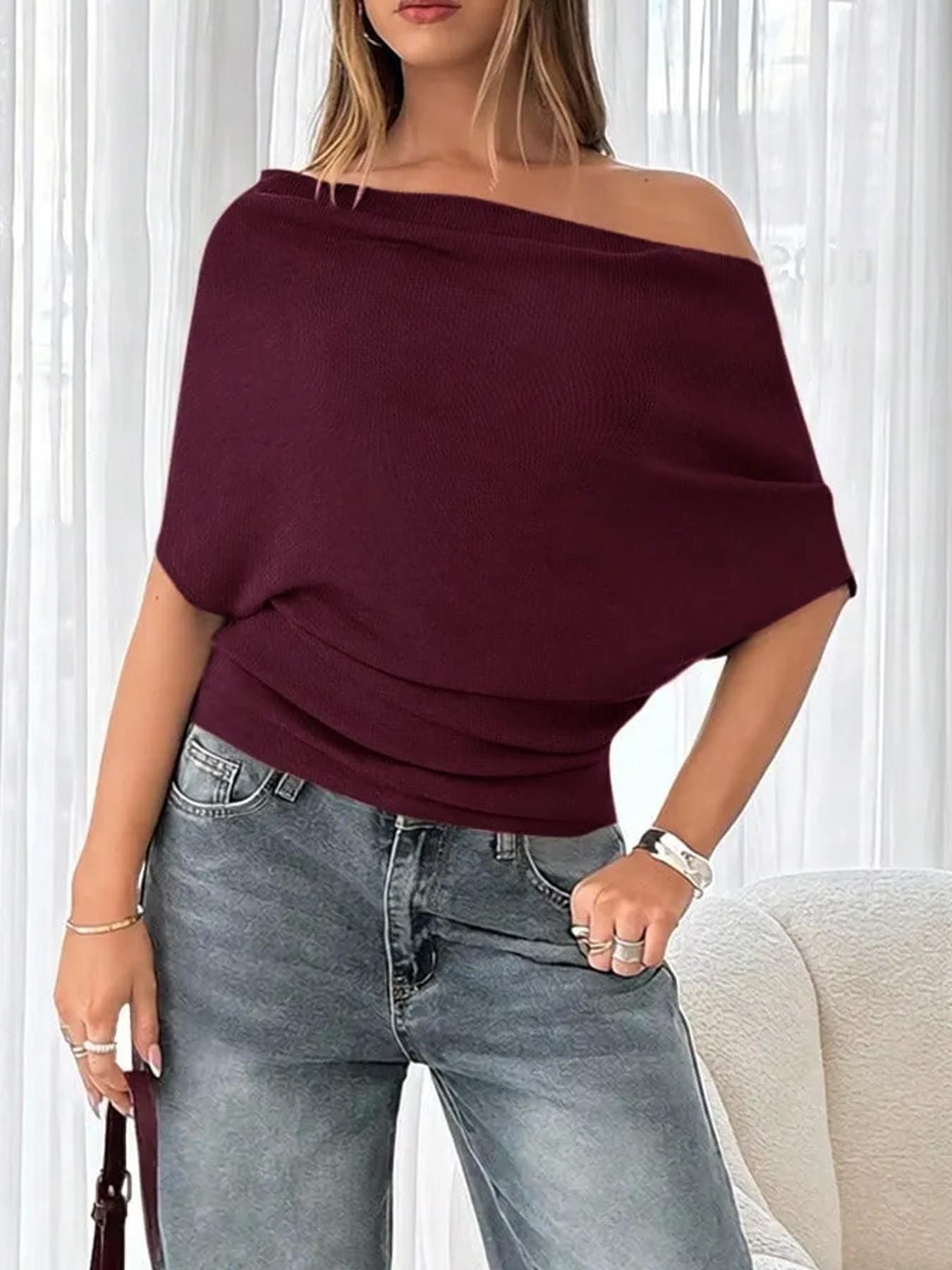 2026 Summer New Women's T-shirt, Sexy Hot Girl Off-the-Shoulder Slim Fit Batwing Sleeve Top