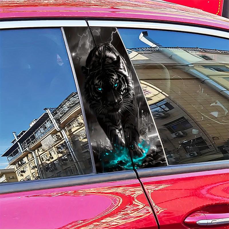 Pack of 2, Tiger Lightning Car Stickers, Fantasy Rain King Theme, Self-adhesive Waterproof Scratch-proof, Suitable for B-pillar and Doors, Glass Metal/Plastic Surface, Cover Scratches, Car Decoration Sticker