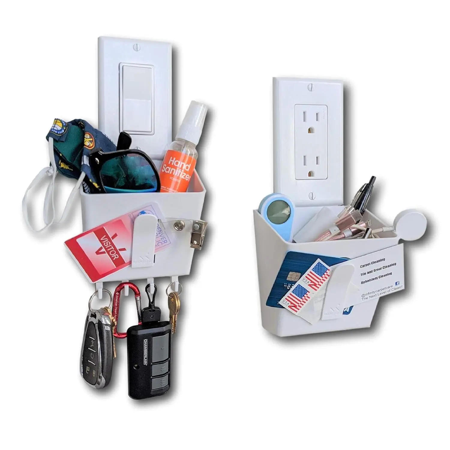 Pocket Light  Organizer with Key Holder – Wall Pocket Organizer for Entryway, Mail &  – No Drill Installation, White, 1-Pack