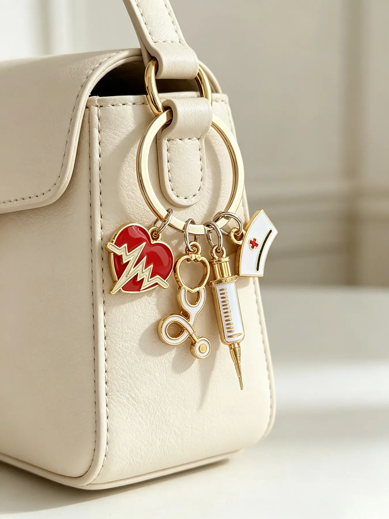 Nurse Doctor Theme Keychain with Heart, Syringe, Stethoscope, Gift for Medical Staff, Car Accessory, Bag Charm, Cute Gothic Y2K Style, Heart Keychains
