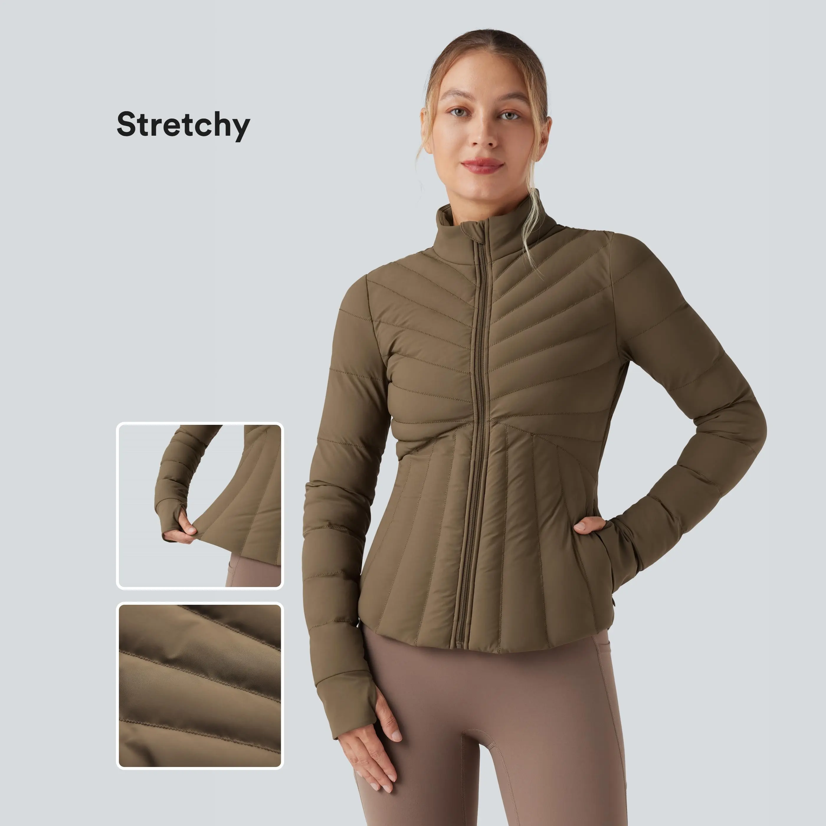 Halara PuffFlex Stand Collar Thumb Holes Stretchy Workout Padded Jacket with Pockets
