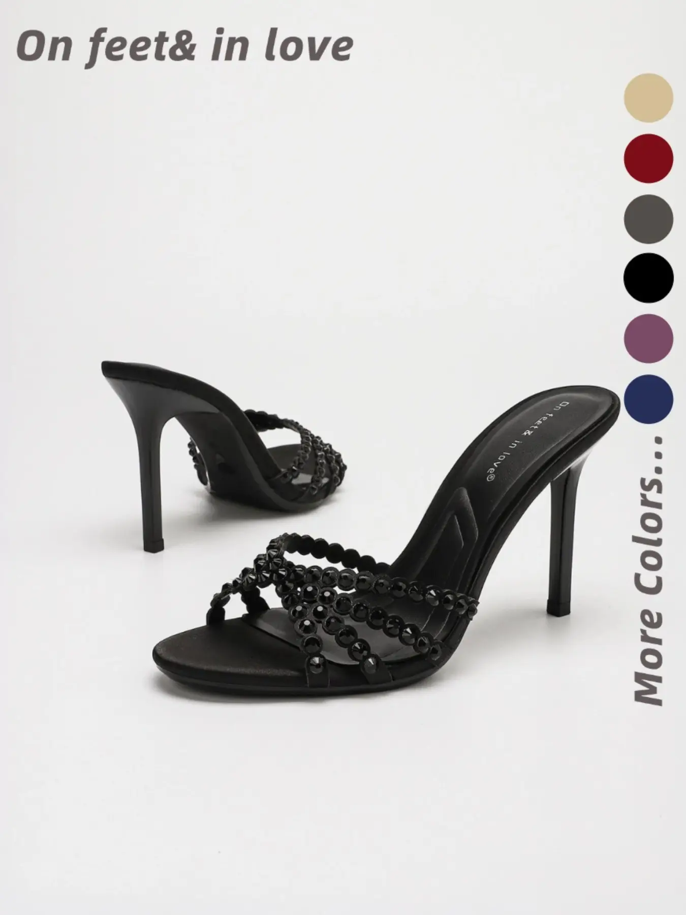 Women's All Sizes Satin Faux Leather Rhinestone Strappy Open Toe Slip-on Mule High Heel Sandals, Embellished Heels, Anti-slip Textured Outsole Sparkly Glam Design for Daily Casual, Wedding Guest, Cocktail Party