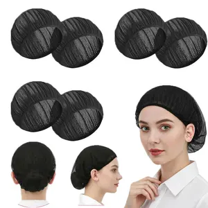 6 Pcs Black Hair Cover for Cooking, Adjustable Chef Hats with Elastic Band, Breathable Mesh Kitchen Hats, Unisex Food Service Work Hair Covers for Women Men