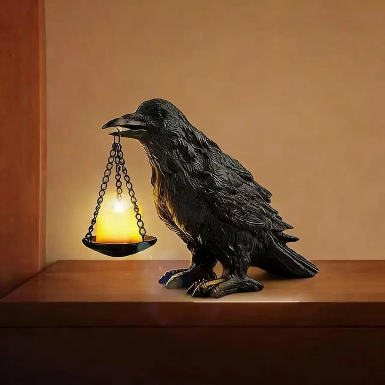 New Gothic Raven Resin Candle Holder, Handcrafted Halloween Decor, Waterproof Durable, Dark Retro Theme, Perfect for Home & Bars, Candlestick Holders