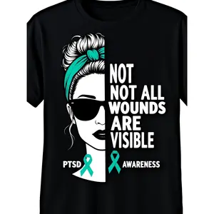 Women's Pure Cotton PTSD Awareness T-Shirt, 1pc Baggy Basic Comfy Roundneck Short-Sleeved Top - Jogger-Friendly, Breathable, Sweat-Wicking, Machine-Washable, All-Season Everyday Wear, Mother's Day Gift