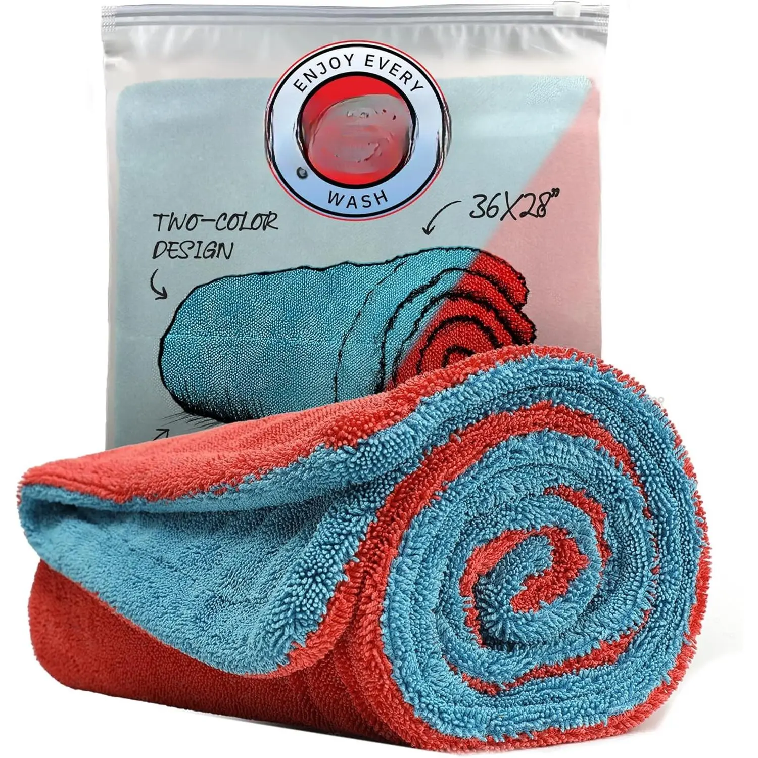 ®  -Color  Drying Towel XL - Edgeless & Ultra Soft & Absorbent - 36" x 28" - 1200 GSM Twisted Loop Microfiber Towel for  - Drying Towel  Detailing -  Wash Towels