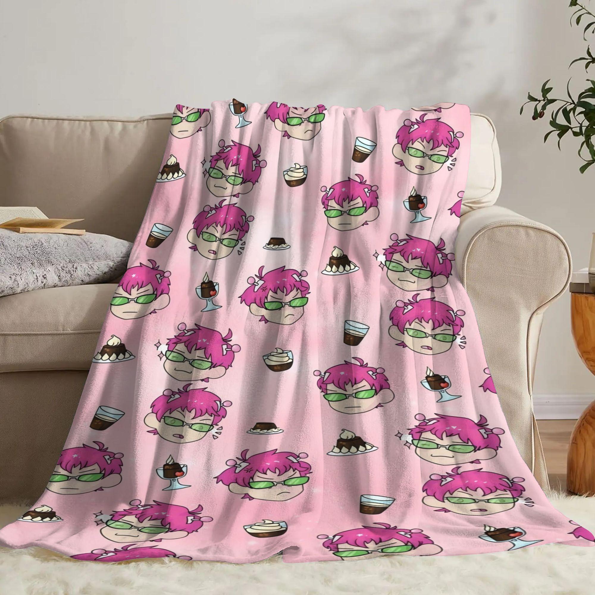 The Disastrous Life of Saiki K Inspired Ultra-Soft Flannel Blanket - Colorful Cartoon Design, All-Season Cozy Throw for Living Room, Office, Sofa & Travel, Perfect Gift for Fans, Home Decor Accessory, Travel Blanket-280GSM