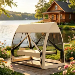  [Bellemave] Garden Convertible Covered Day Bed,Outdoor Swing Chair,Comfortable Patio Swing Daybed On-Site