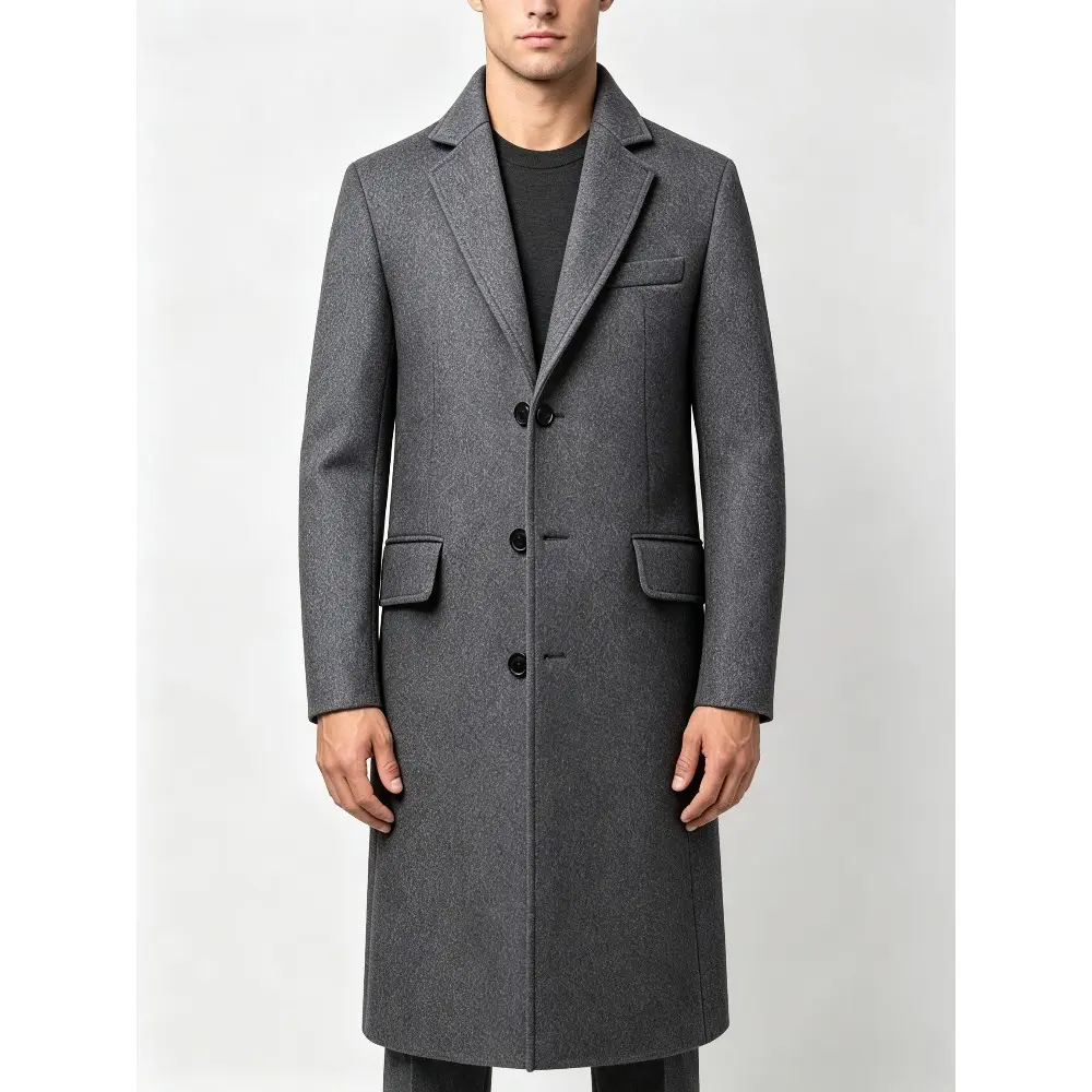 Men's tweed coat - warm grey coat with pockets, button-down front, fashionable lapel, suitable for casual wear in autumn and winter, cold weather clothing. Button-down front coat. Functional pockets