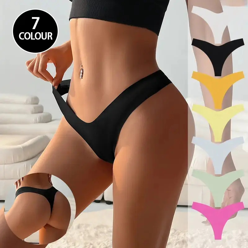 Women’s 7-Pack Low Waist Seamless Thongs - Invisible, Breathable, Stretch Intimates, No-Trace Sleek Underwear, Body-Slimming Plain Solid Neutral Tones Panties for Gym Workouts & Daily Wear, Minimalist, Bodycon, Fit, Basic