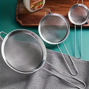 Stainless Steel 3pcs Heavy-Duty Fine Mesh Strainer Set - Large/Small Mesh Sieves with Comfortable Loop Handle, for Baking, Sauces, Soups, Pasta, Flour - Easy-Clean Kitchen Strainers (No Clogging) Vegetable Colander Set Household Kitchen Supplies