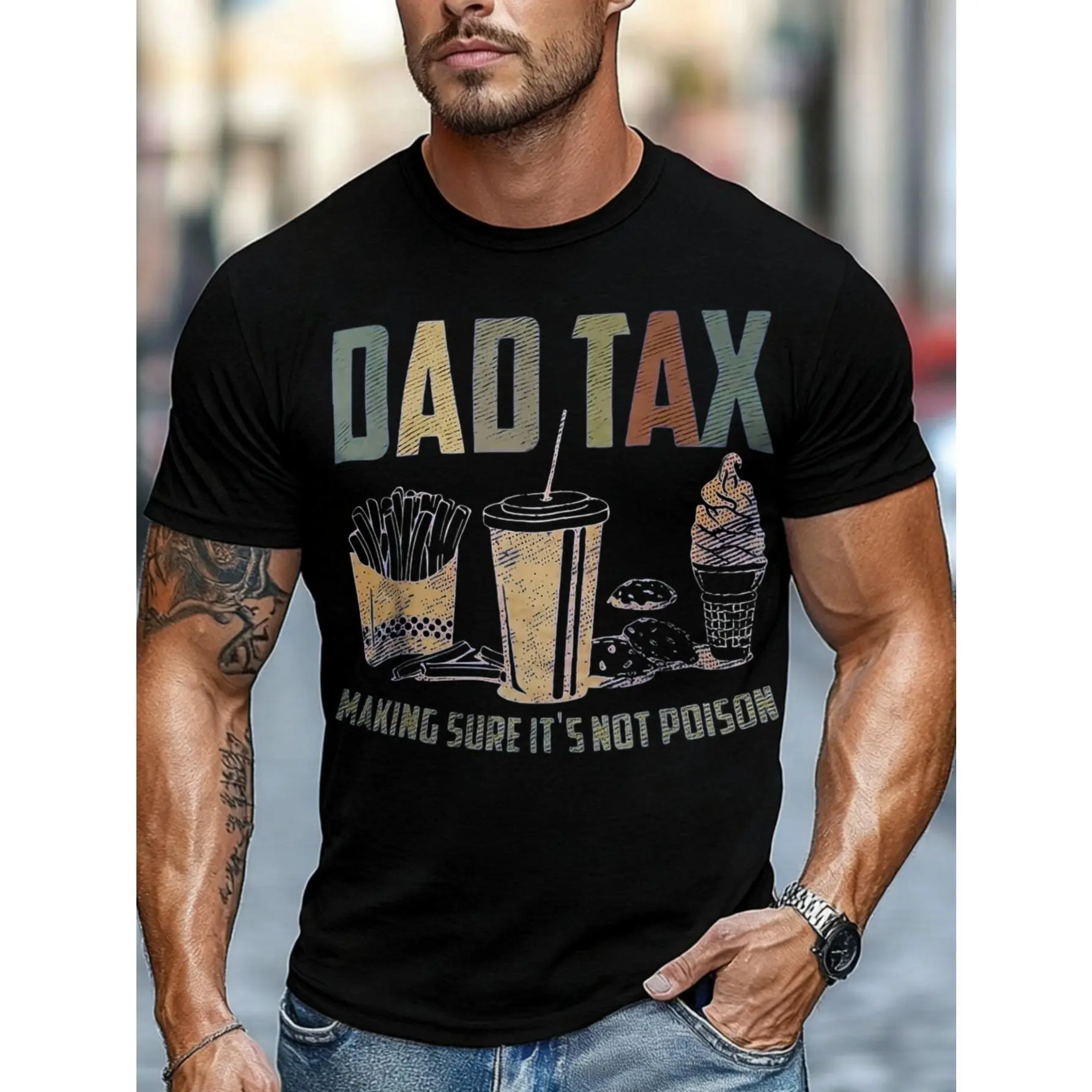 Casual, Men's T-Shirt, Dad Tax Making Sure It's Not Poison, Food And Drink Graphic, Everyday Wear, Gift For Father