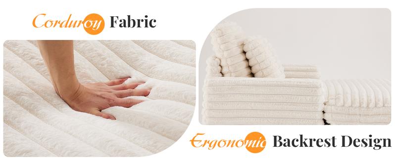 【2 packages】Oversized Chaise Lounge Chair Indoor with Throw Pillows and Armrests Oversized Indoor Sleeper Corduroy Chair Upholstered cofy Sofa resting Bed for Living Room, Bedroom wooden frame needs to be assembled.